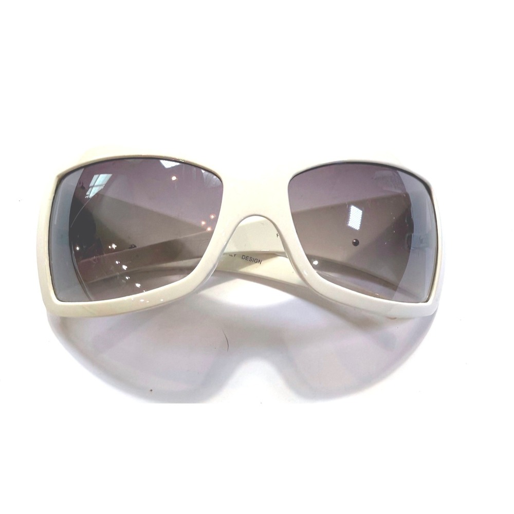 Italy Design White Shield Sunglasses Rhinestone Floral Detail  Wrap Around